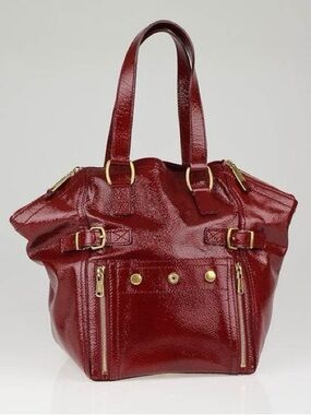 AUTH YSL Downtown Bag in Red Grain De Riz Patent Authentic Yves Saint Laurent
